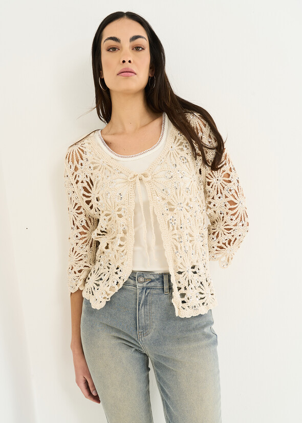 Chiara cotton and sequins cardigan BEIGE LIGHT BEIGE Woman null