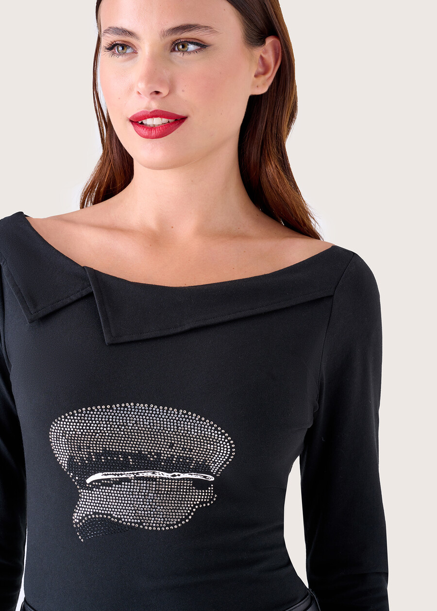 Stick T-shirt with strass NERO BLACK Woman , image number 2