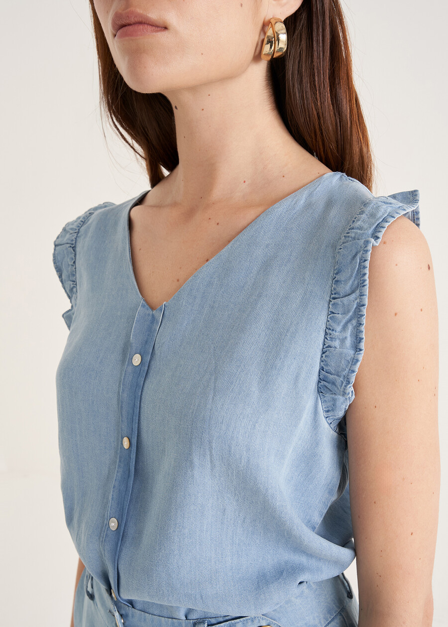 Top Tally in lyocell DENIM MEDIUM DENIM Donna , immagine n. 2