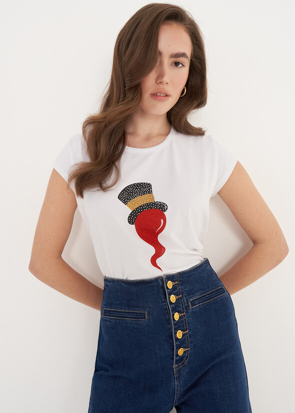 T-shirt Silvie con stampa corno BIANCO WHITE Donna null