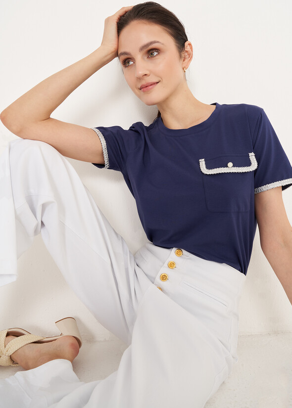 T-shirt Senca con passamaneria BLU Donna null
