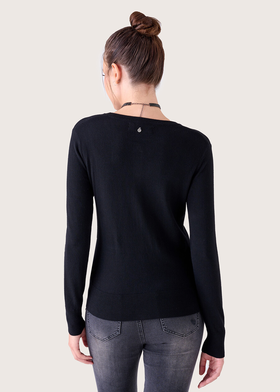 Cardigan Claude in maglia di viscosa NERO BLACKROSSO SYRAH Donna , immagine n. 3