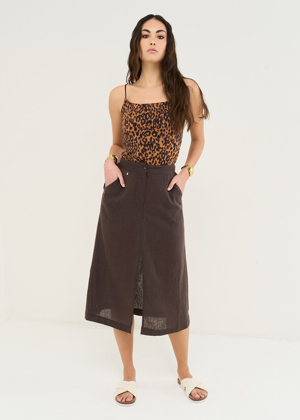 Gonna lunga Gabriella in misto lino MARRONE Donna null
