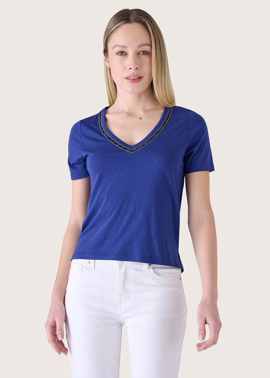 T-shirt Sali con strass BLU MEDIUM BLUEMARRONE CARAMELLO Donna , immagine n. 1