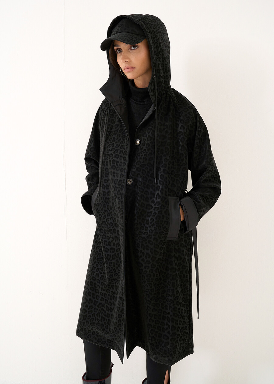 Thom-A long animal print trench NERO Woman , image number 2
