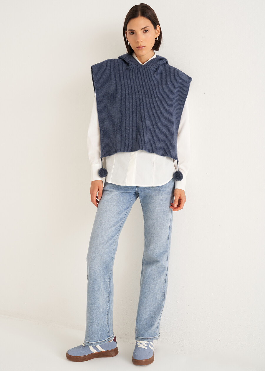 Mantella Mora con cappuccio e pon pon BLU AVION Donna , immagine n. 6