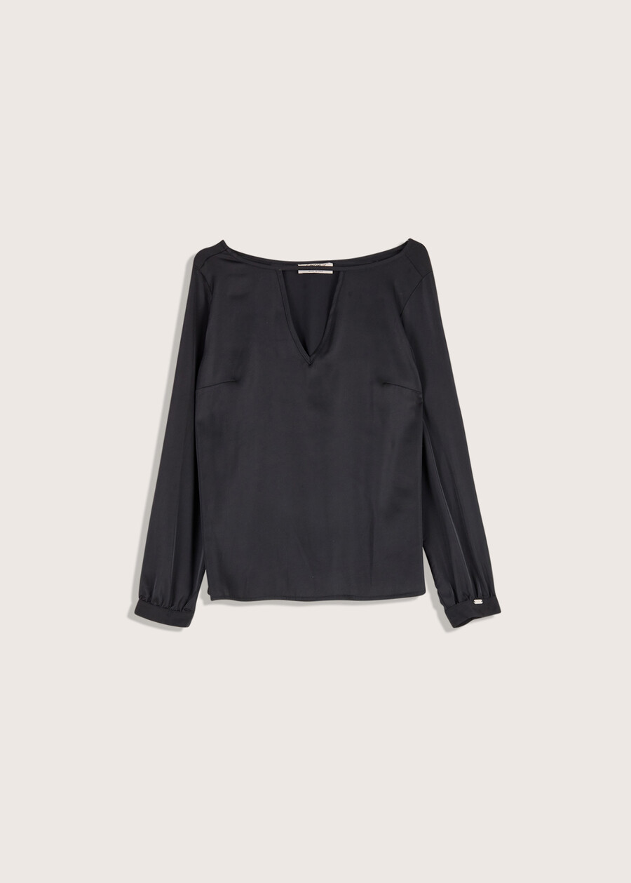 Sibilla satin fabric blouse NERO BLACKROSA ROMANTICO Woman , image number 4