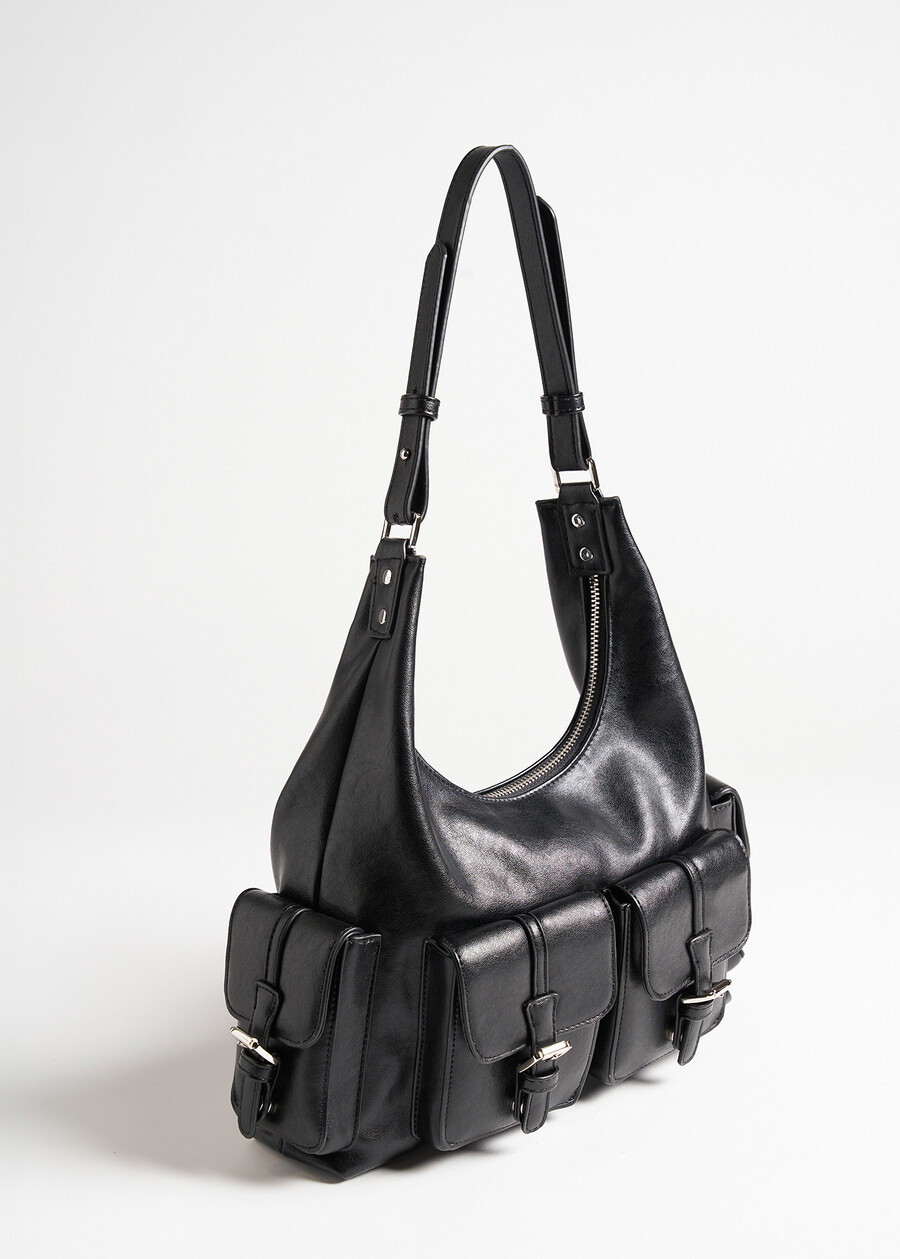 Bayan faux leather shoulder bag NERO BLACKGRIGIO CENERE Woman , image number 2