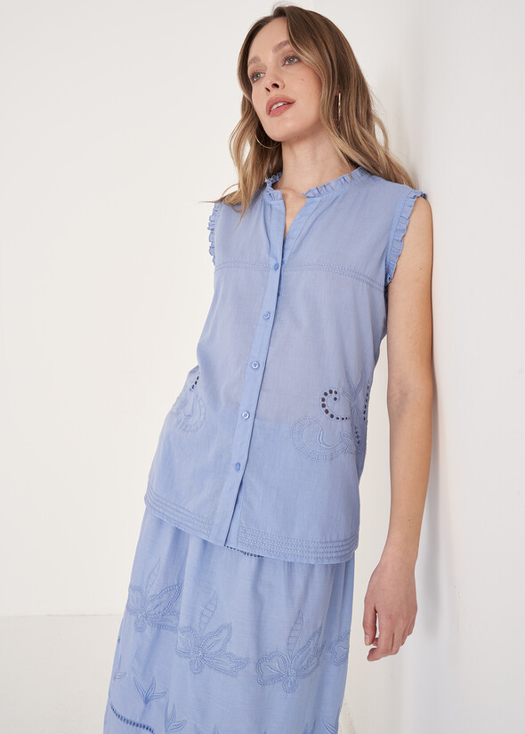 Tyra 100% Cotton Embroidered Top BLU CELESTE Woman null