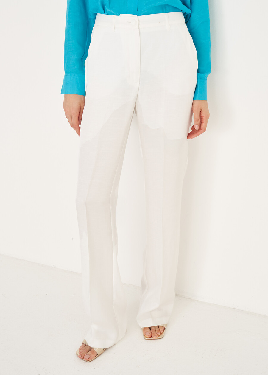 Pantaloni Giorgia-E in lino e viscosa BLUBIANCO WHITE Donna , immagine n. 3