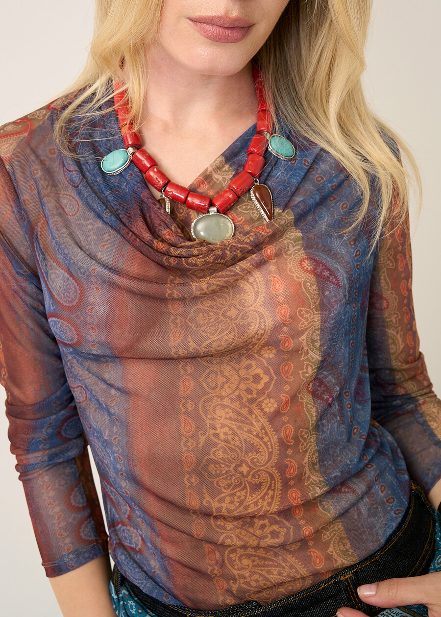 Sandy paisley print mesh T-shirt MARRONE MOKA Woman , image number 2