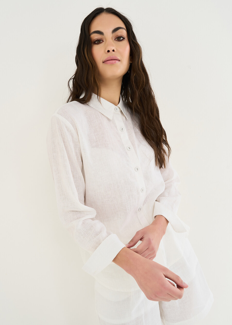 Camicia Clizia lunga in lino BIANCO WHITEBLU AVION Donna , immagine n. 1