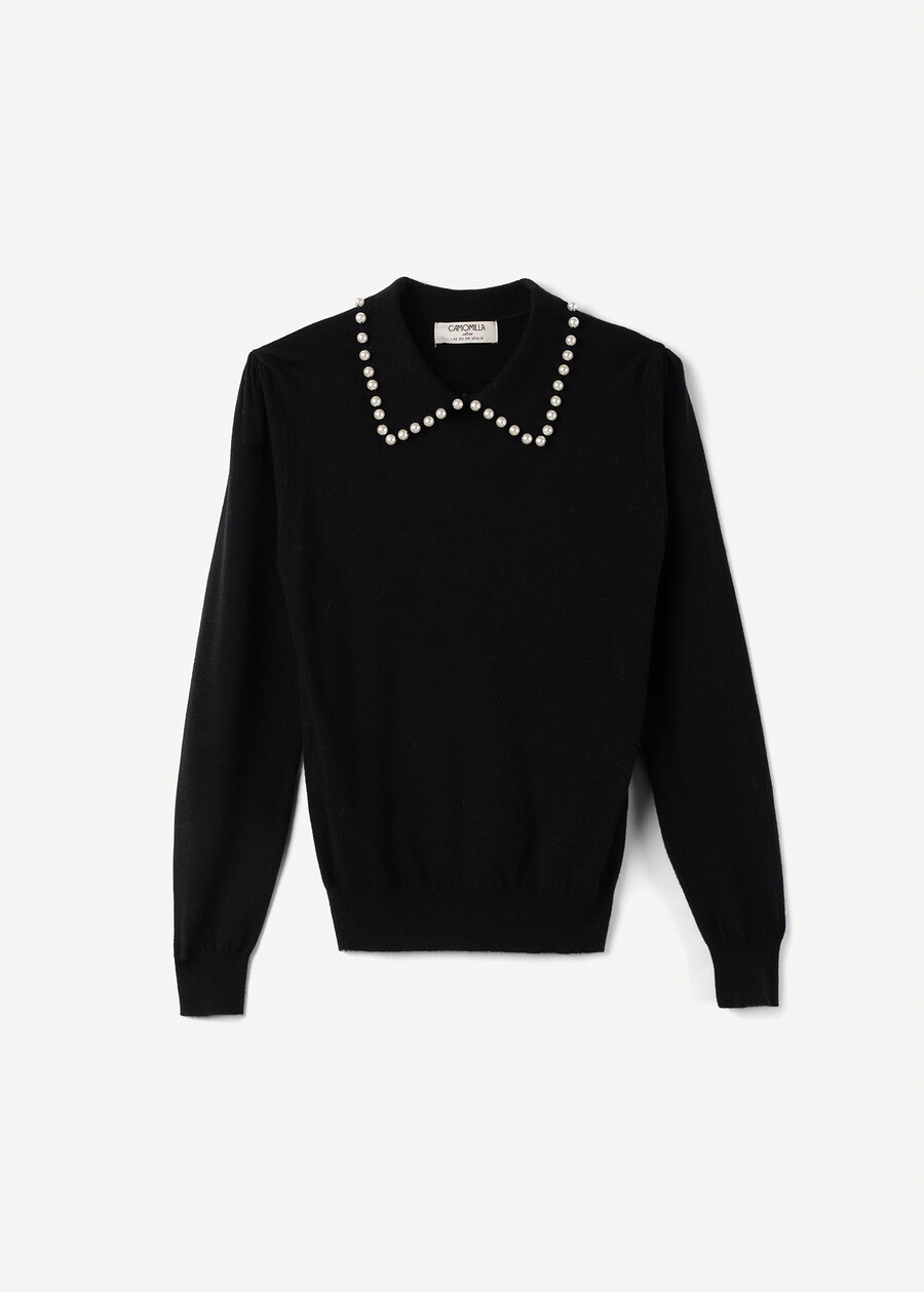 Mafalda sweater with pearl neckline NERO BLACK Woman , image number 4