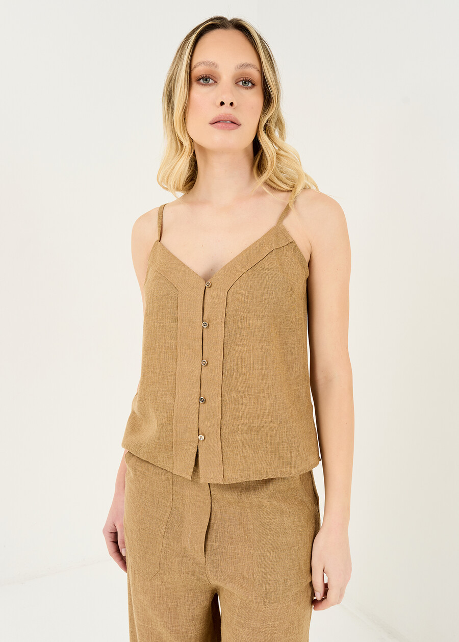 Top Trey in misto lino BEIGE Donna , immagine n. 1