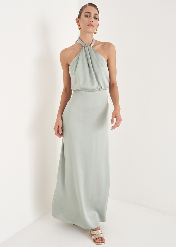 Agnes satin long dress VERDE SALVIA Woman null