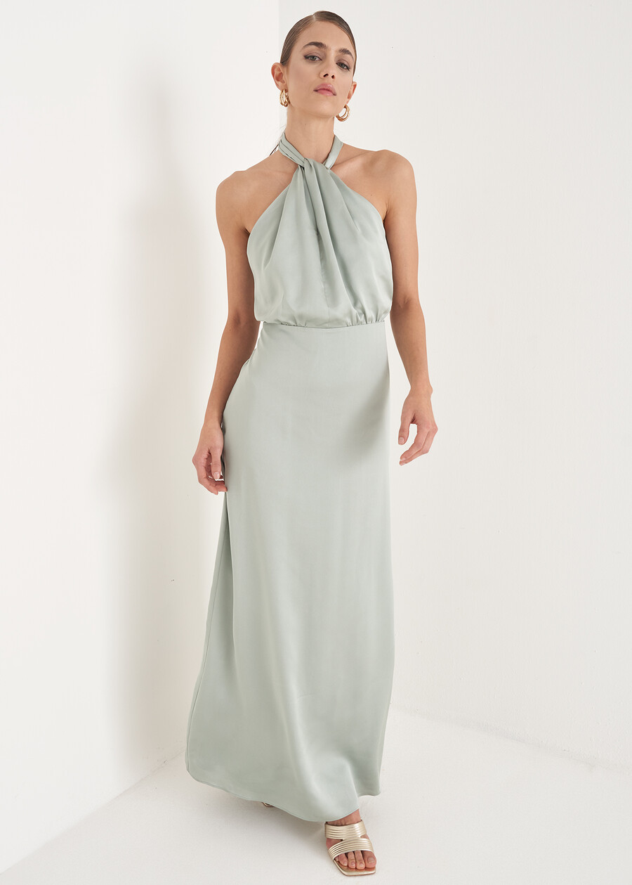 Agnes satin long dress VERDE SALVIA Woman , image number 1