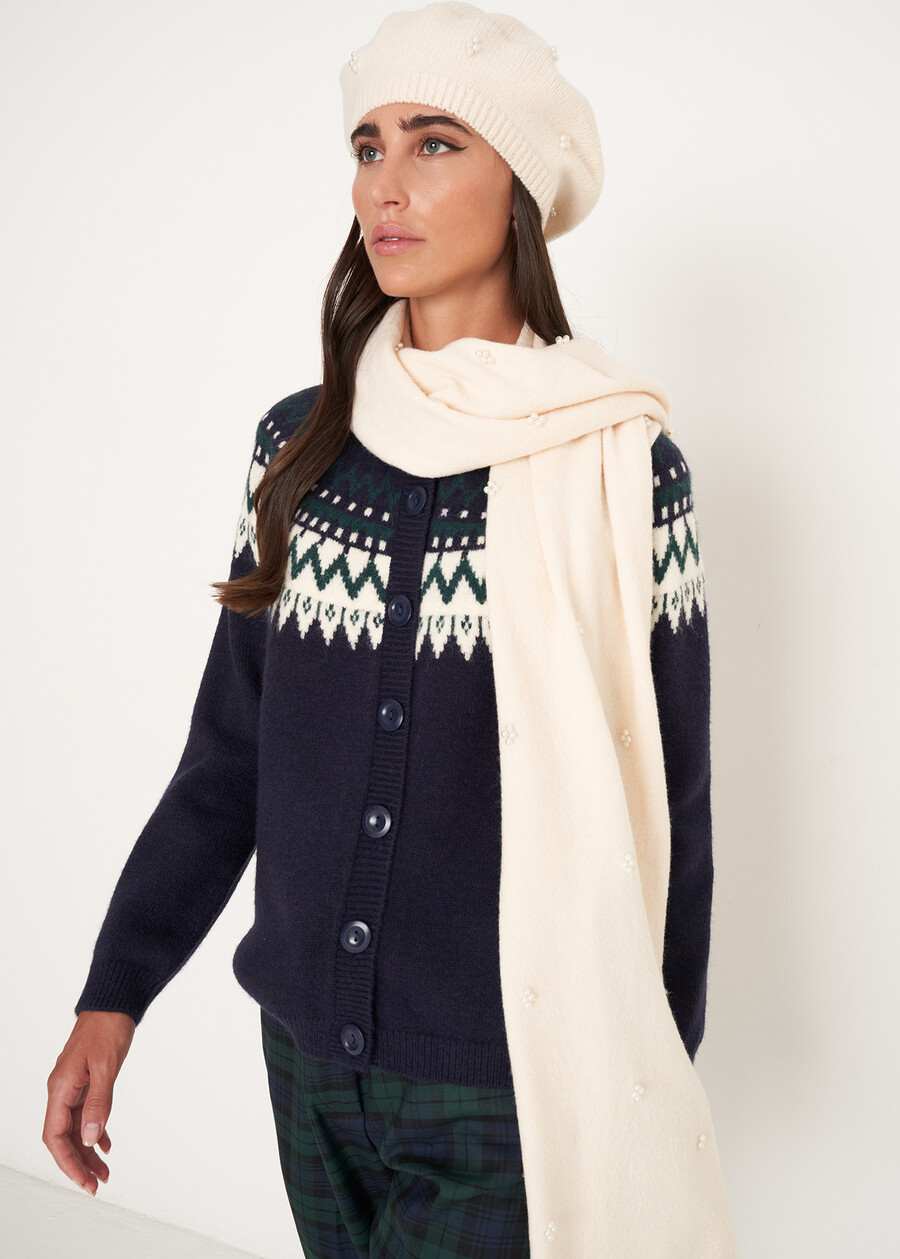 Idea Regalo – Sciarpa con Perle e Basco NERO BLACKBEIGE LATTE Donna , immagine n. 2