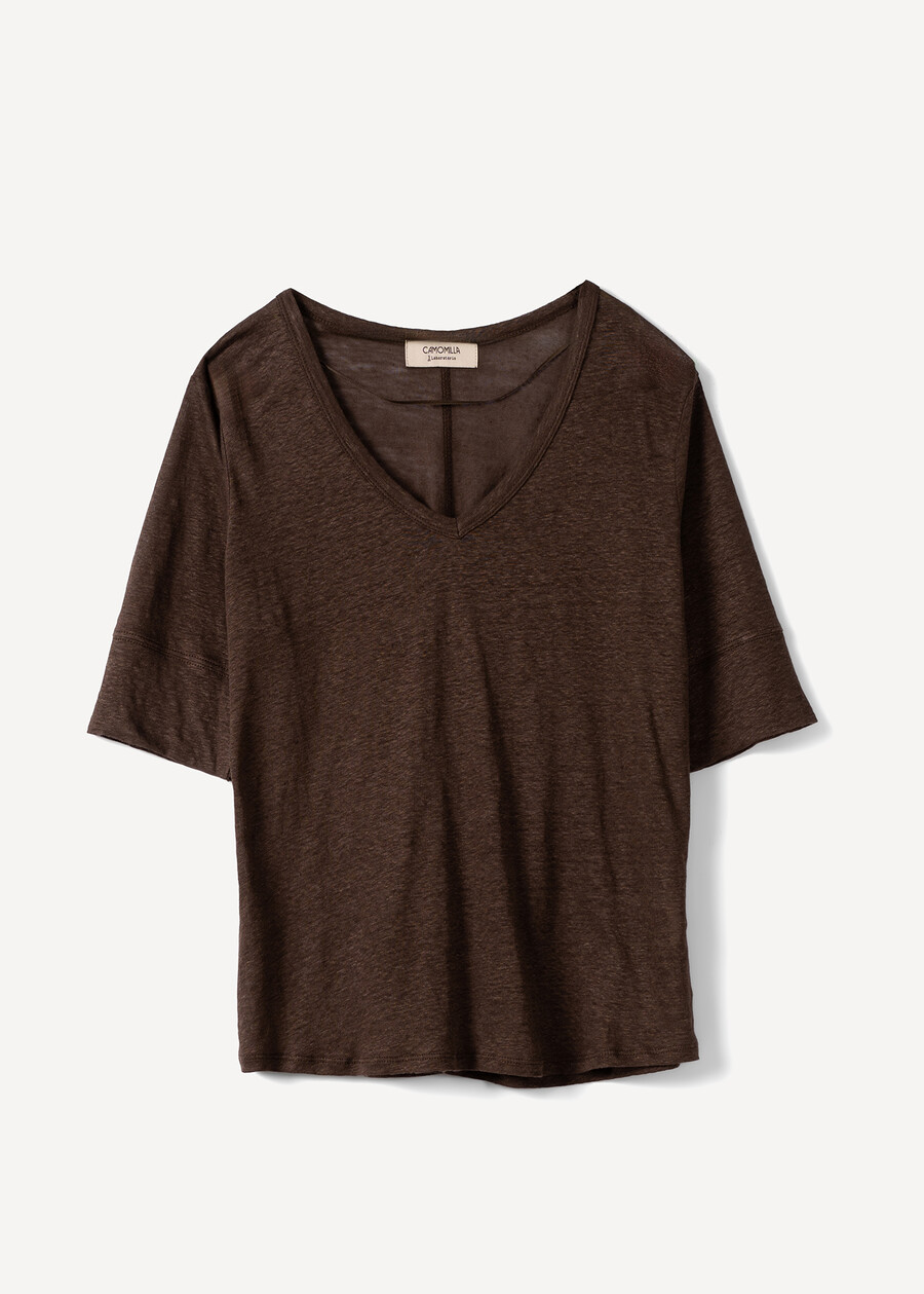 T-shirt Skyper in lino con scollo a V BEIGEMARRONEBIANCO WHITE Donna , immagine n. 4