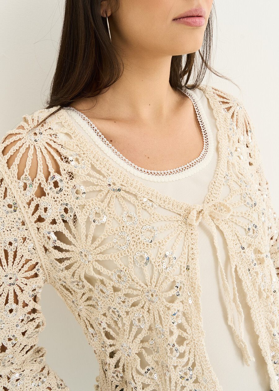 Chiara cotton and sequins cardigan BEIGE LIGHT BEIGE Woman , image number 2