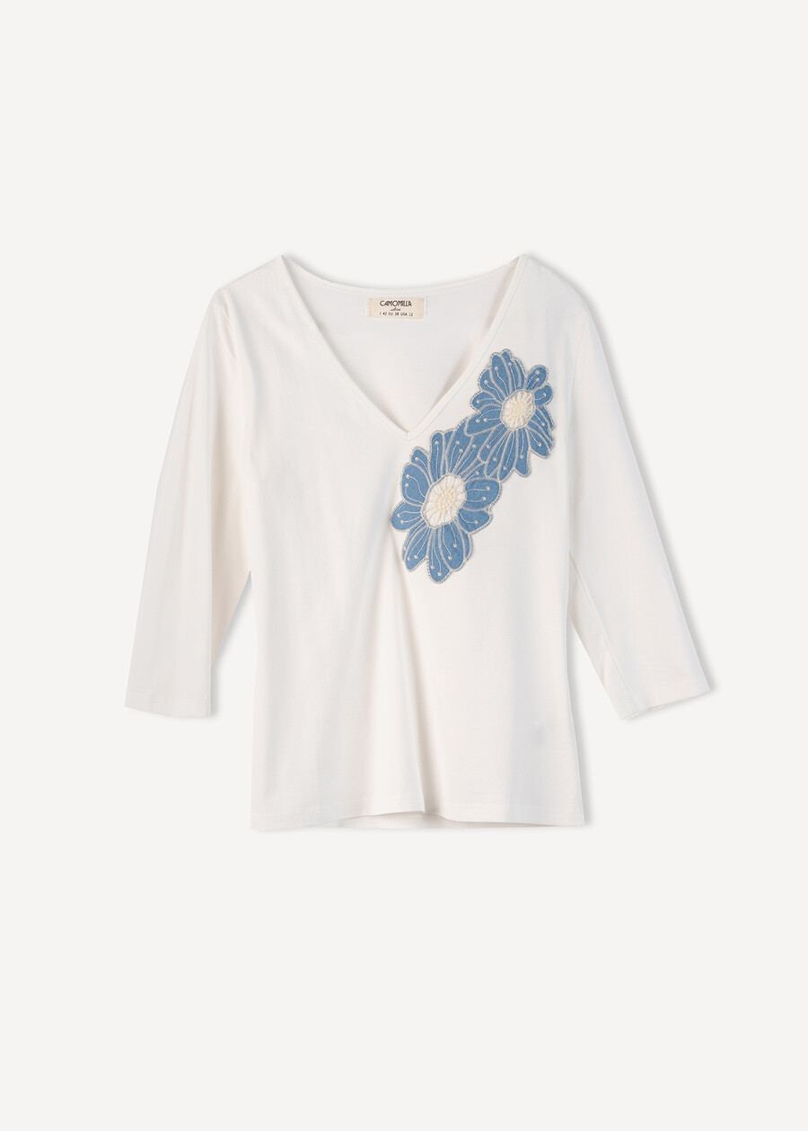 Sabrina V-neck embroidered T-shirt BEIGE LATTE Woman , image number 5