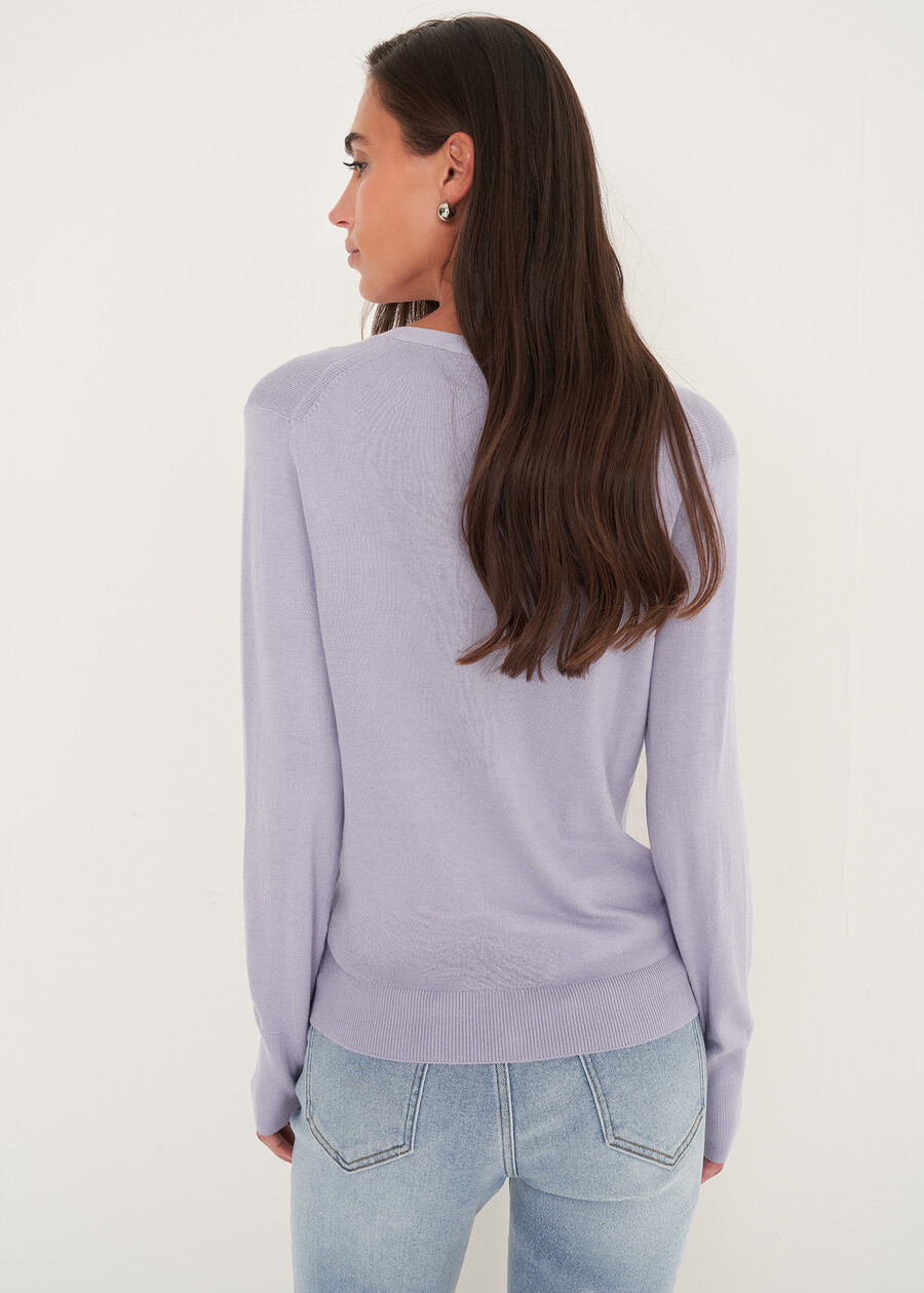 Cardigan Carl con scollo a V CELESTE POLVEREVIOLA LAVANDA Donna , immagine n. 3
