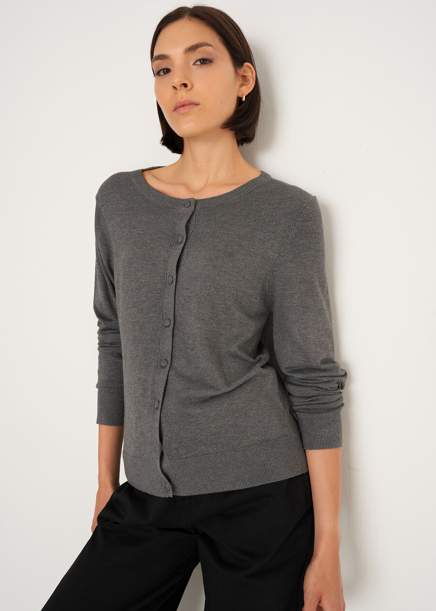 Cardigan Cristal girocollo BLU MIDNIGHTGRIGIO DARK GREY Donna , immagine n. 1