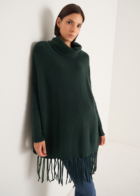 Medea cowl-neck sweater with fringes VERDE FORESTA Woman null