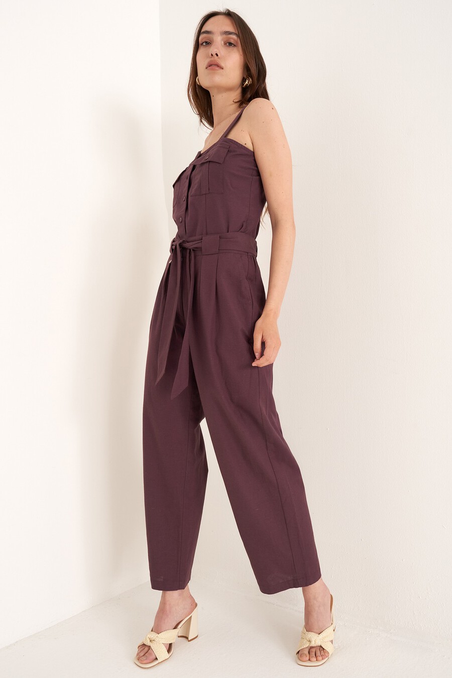 Penty linen-blend trousers
 VIOLA MELANZANABIANCO BURRO Woman , image number 1