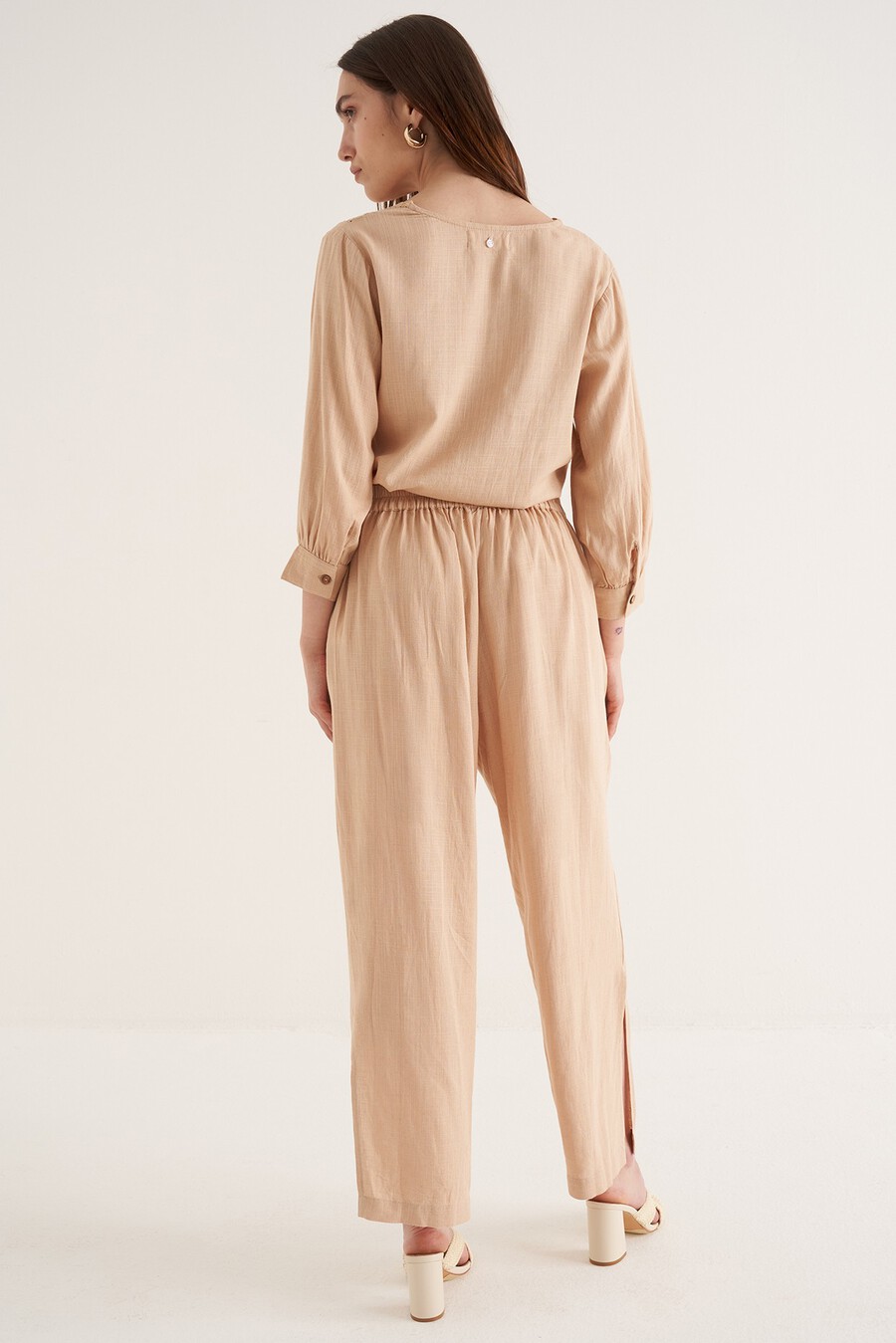 Pantaloni Penny in viscosa e lino
 BEIGE DOESKIN VERDE ALGA Donna , immagine n. 4