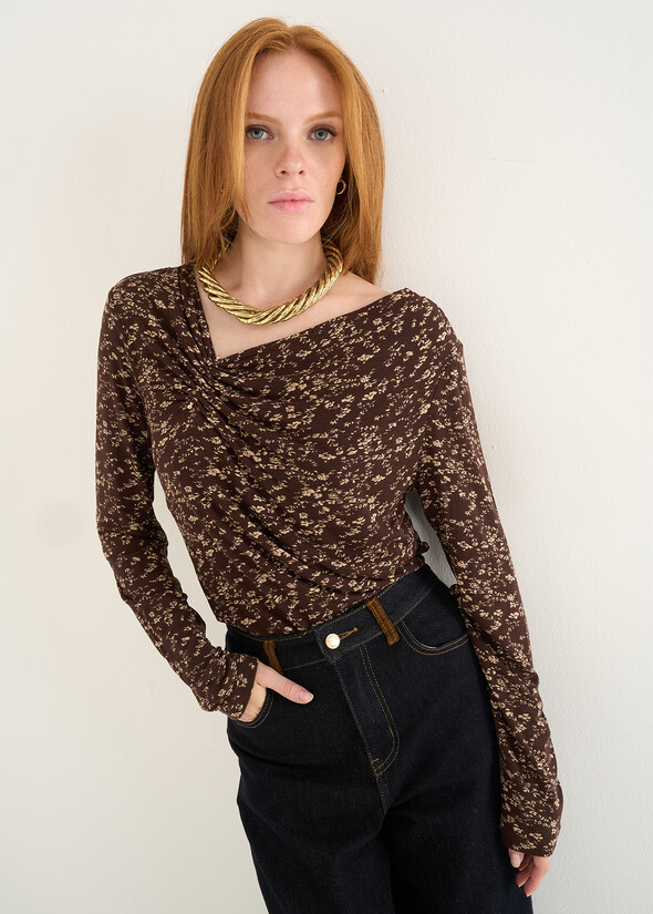 T-shirt Susanna stampata con spilla MARRONE MOKA Donna null
