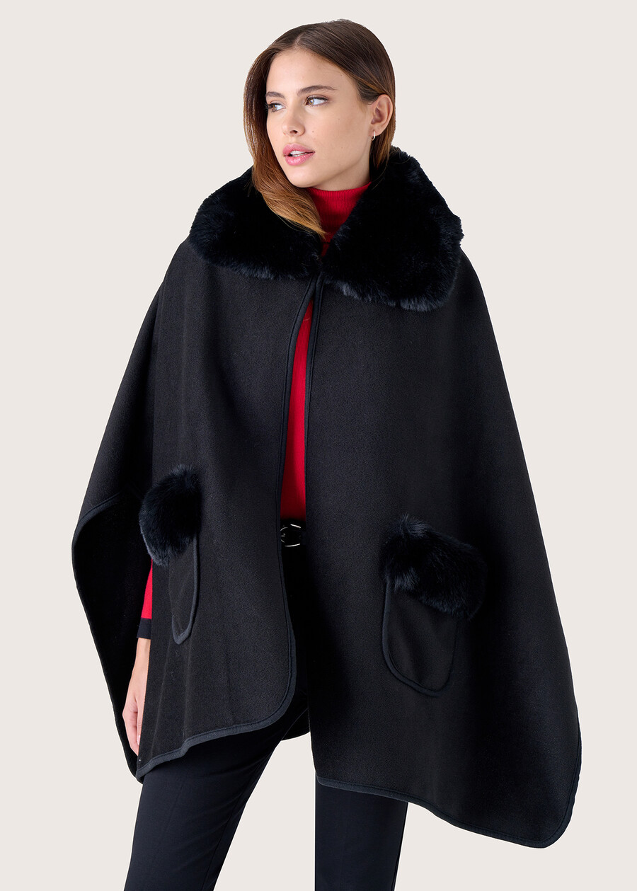 Mantella Mirta con collo in ecopelo NERO BLACKBEIGE GESSOBLUE COLONIAL Donna , immagine n. 2