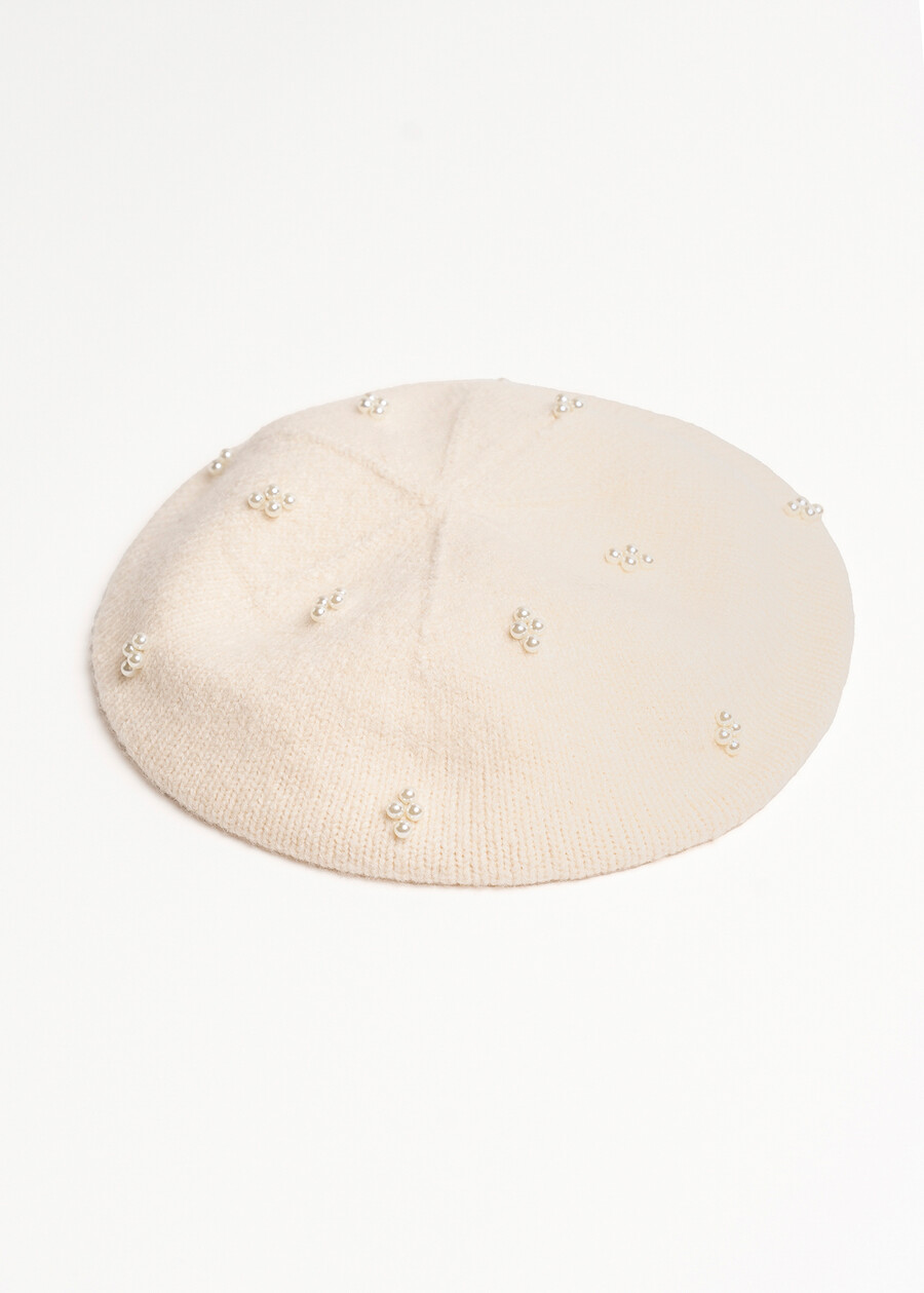 Idea Regalo – Sciarpa con Perle e Basco NERO BLACKBEIGE LATTE Donna , immagine n. 6