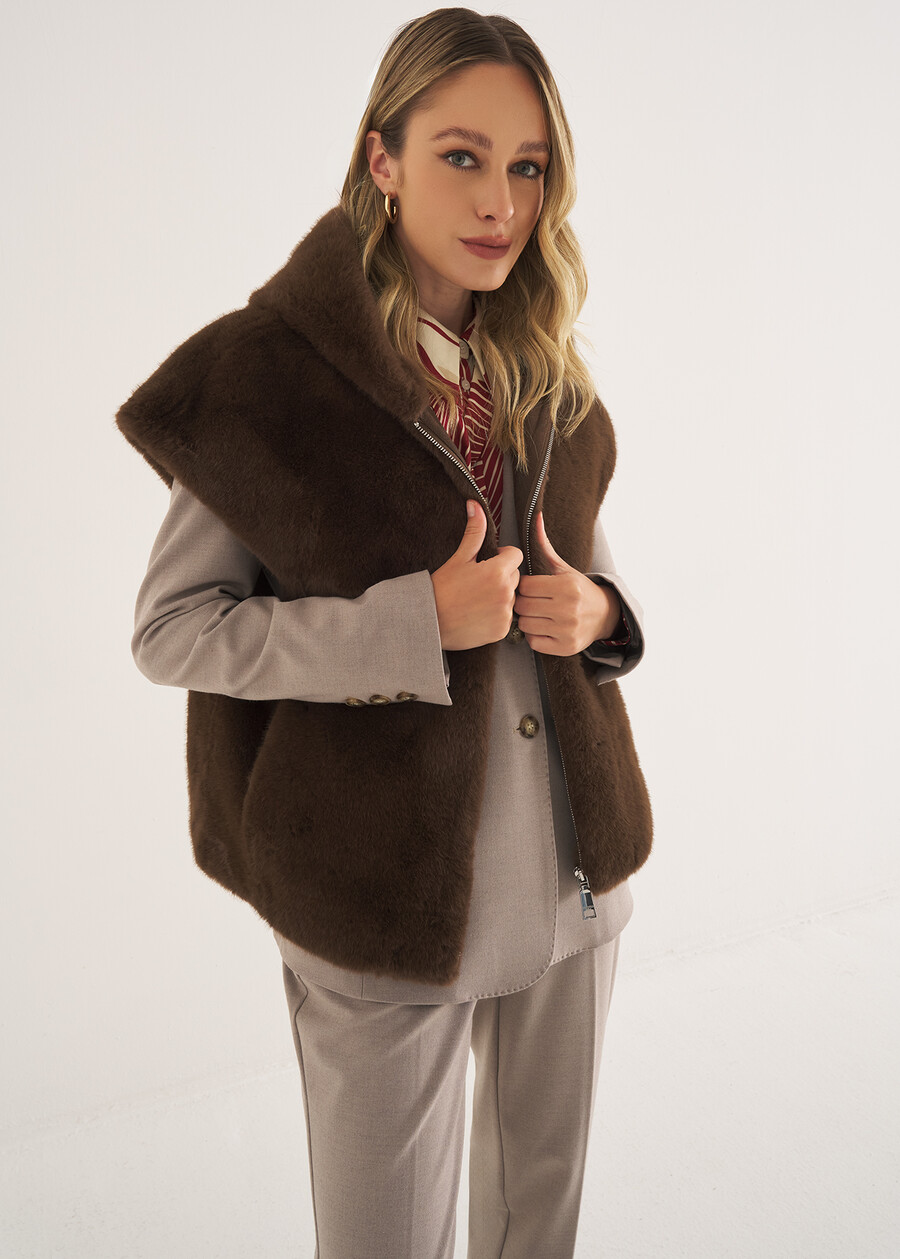 Gilet Gerwin in ecopelo MARRONE FANGO Donna , immagine n. 2