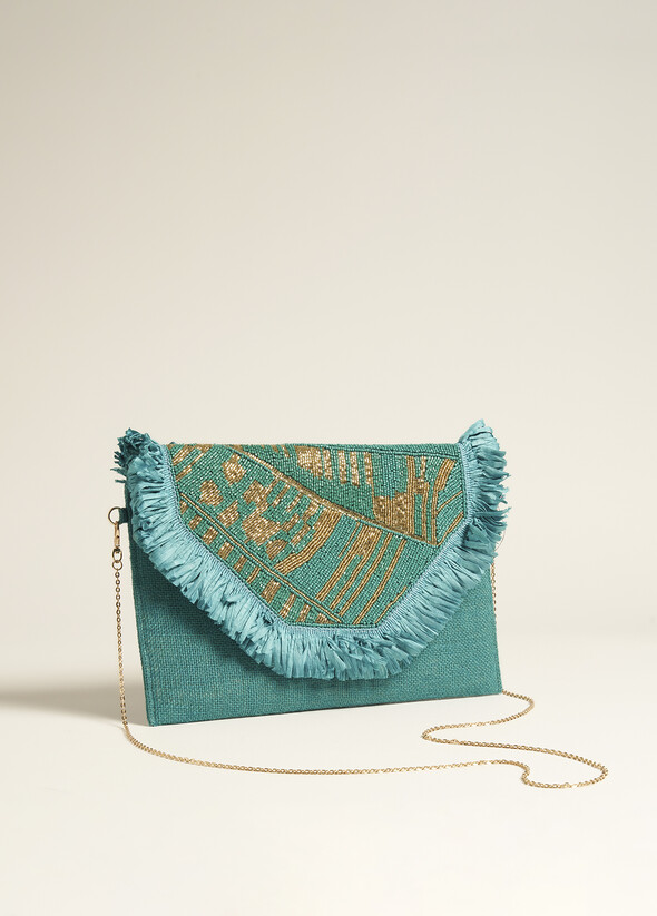 Pochette Benna In Juta Ricamata BLUE TURCHESE Donna null