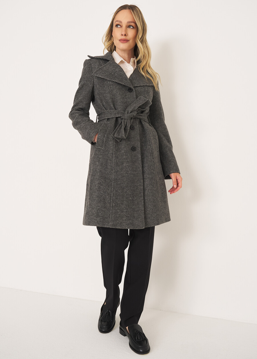 Cappotto Trench Coat-B in panno NERO BLACK Donna , immagine n. 5