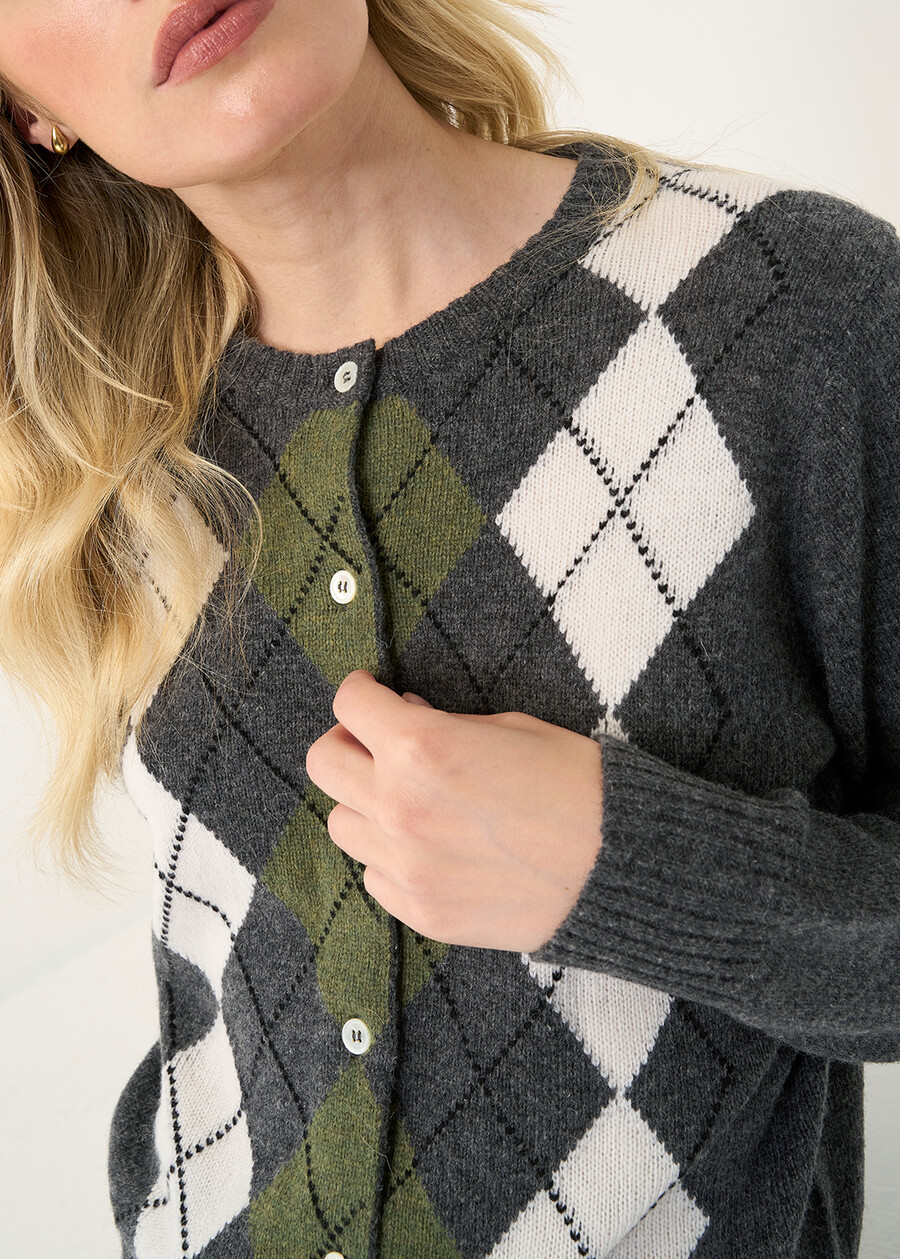 Cady wool argyle cardigan GRIGIO GREY Woman , image number 2