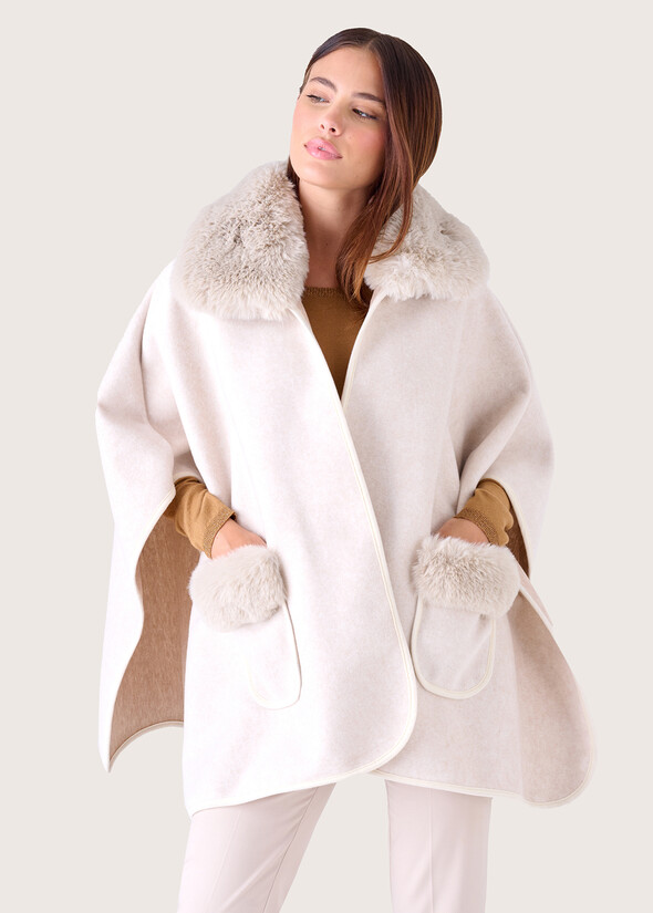Mirta cape with eco-fur collar NERO BLACKBEIGE GESSOBLUE COLONIAL Woman null