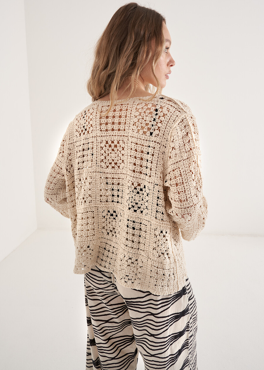 Cardigan Chandra crochet con maniche 3/4
 BEIGE Donna , immagine n. 3
