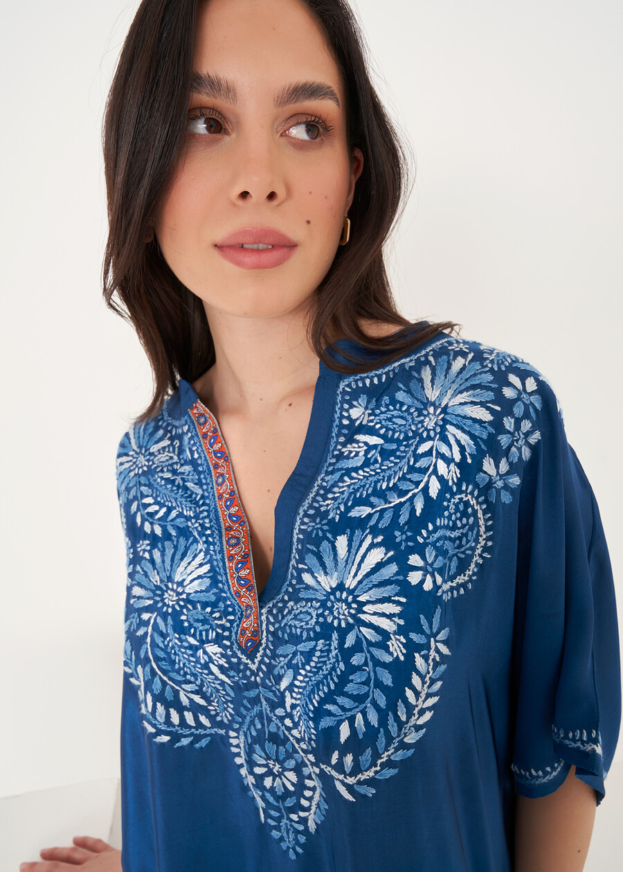 Border Printed Embroidered Kimono BLU OTTANIO Woman , image number 2