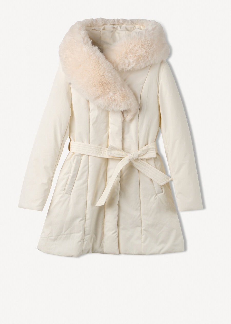 Presley padded coat with belt and faux fur collar BEIGE LATTE Woman , image number 5