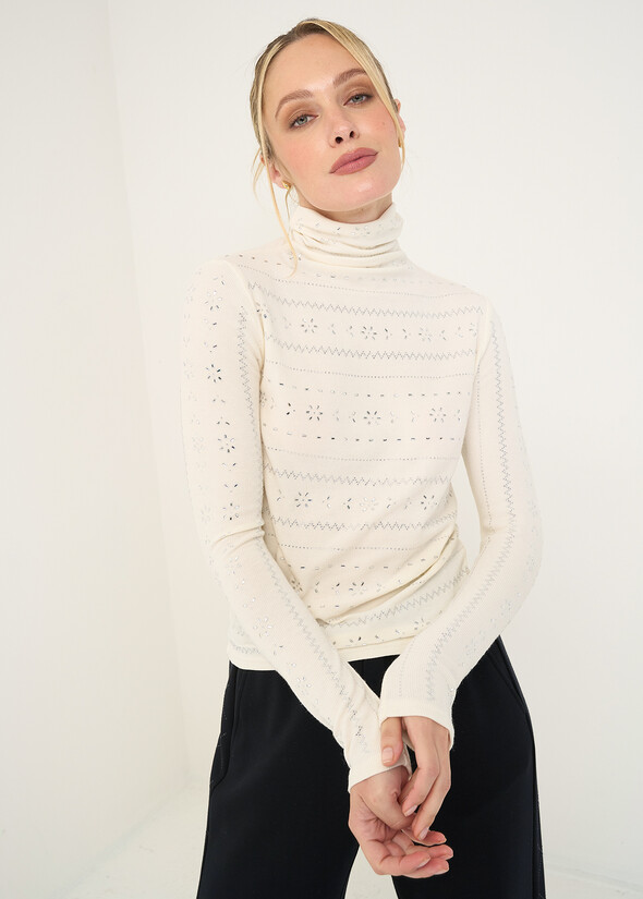 Maglia Makita a collo alto con strass BEIGE LATTE Donna null