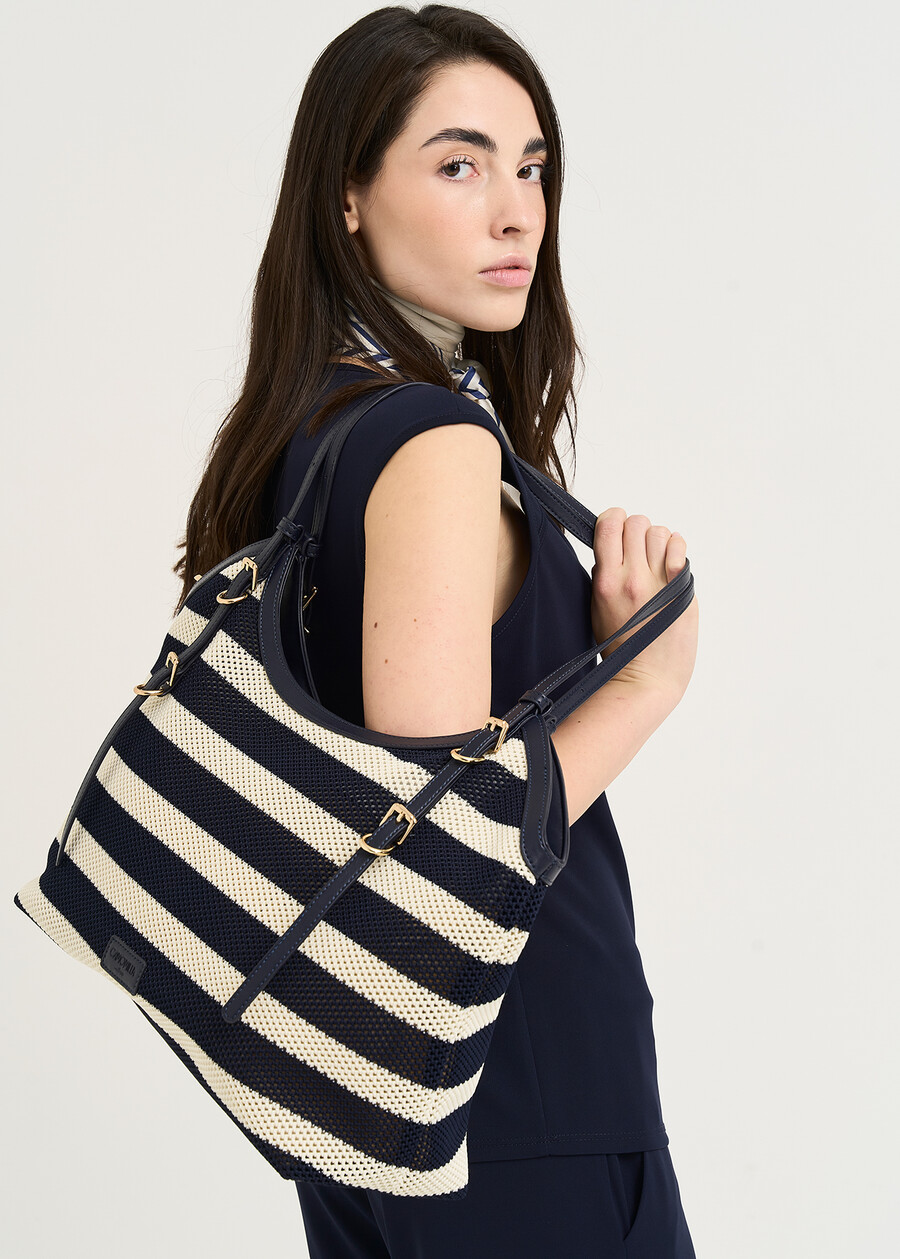 Beagle striped mesh shopping bag MARRONEBLU BLUE Woman , image number 1