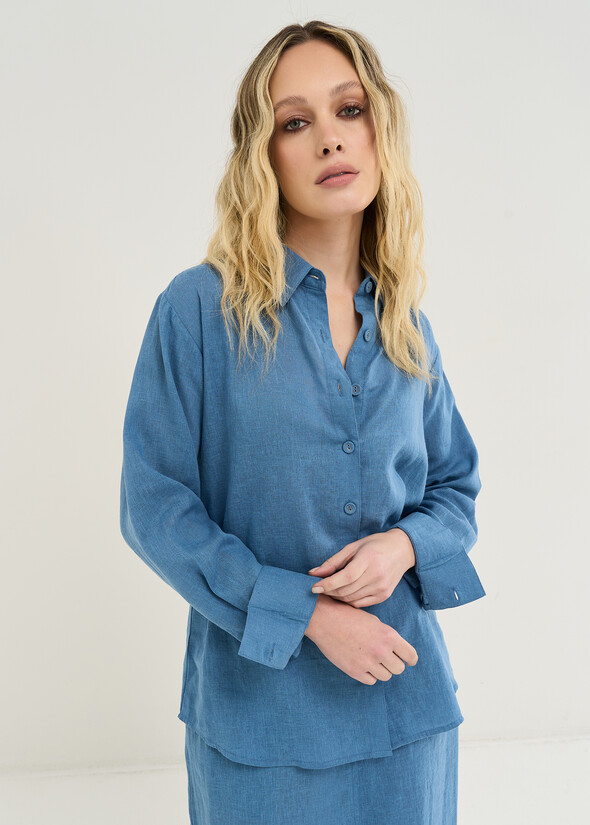 Camicia Clizia lunga in lino BLU AVION Donna null