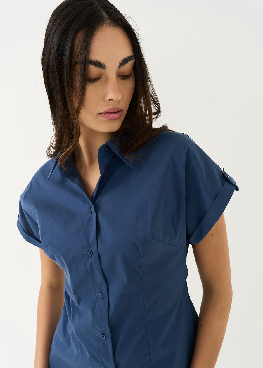 Camicia Cary in cotone elasticizzato BIANCO WHITEBLU AVION Donna , immagine n. 2