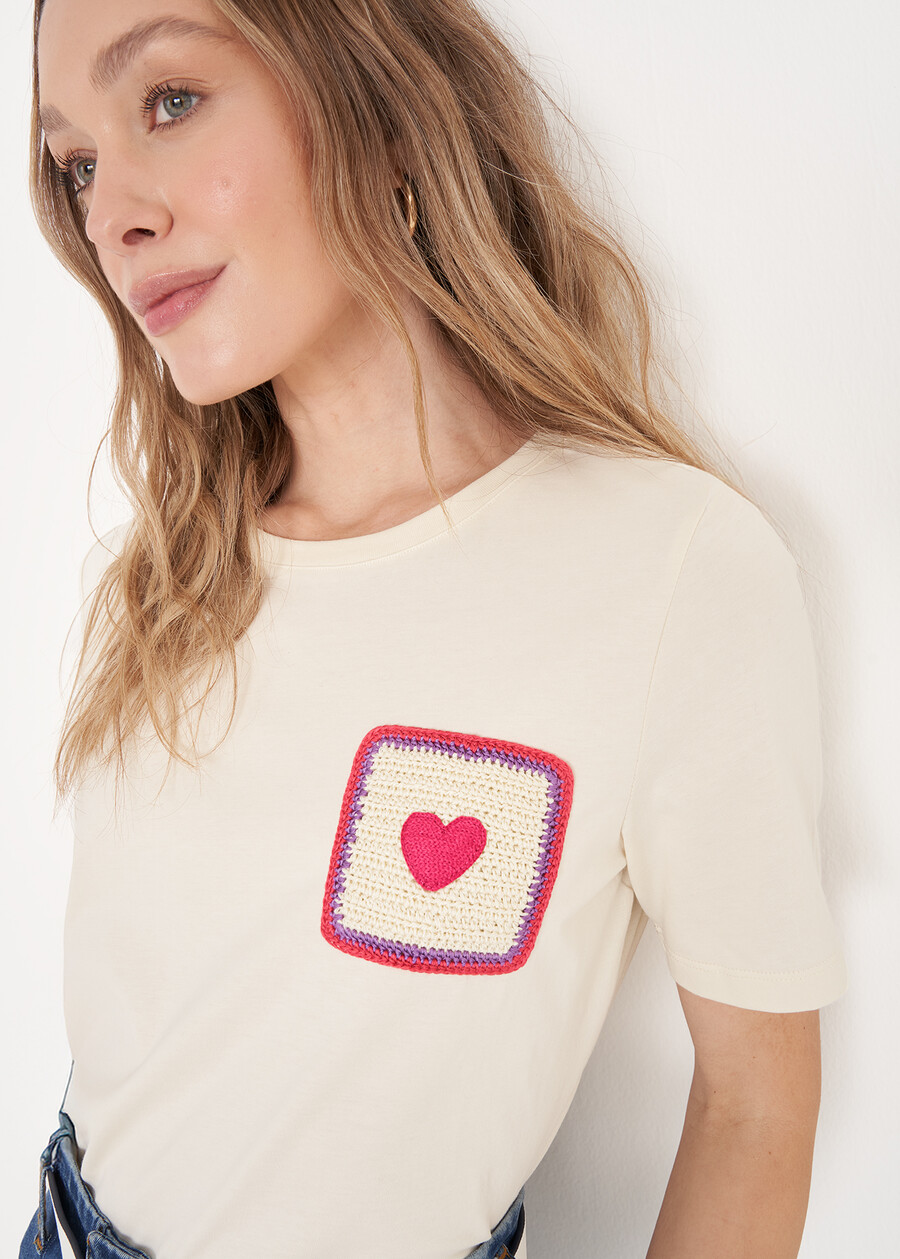 T-shirt Sveva In 100% Cotone Ricamato GIALLOBIANCO BURRO Donna , immagine n. 2