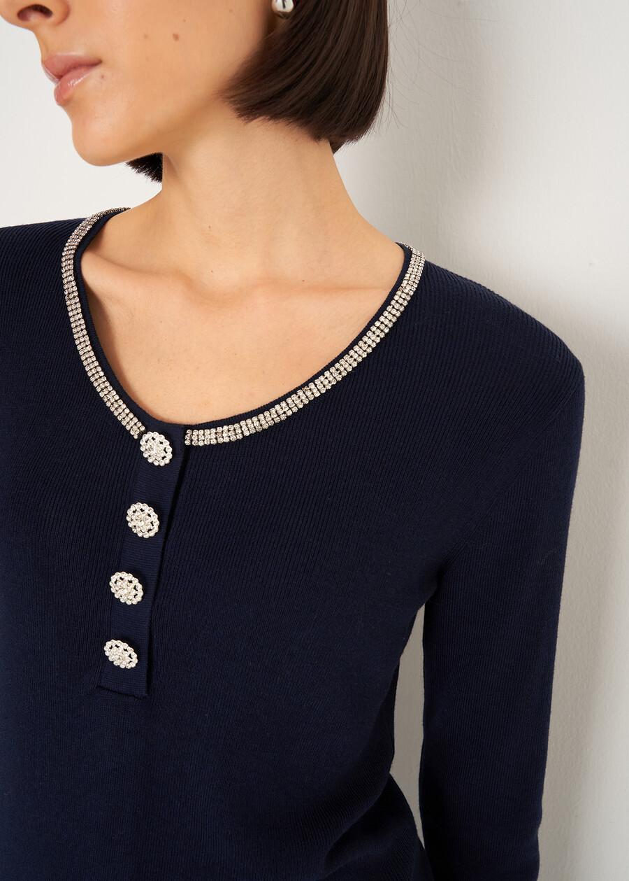 Maglia Marcy con strass e bottoni gioiello BLU Donna , immagine n. 2
