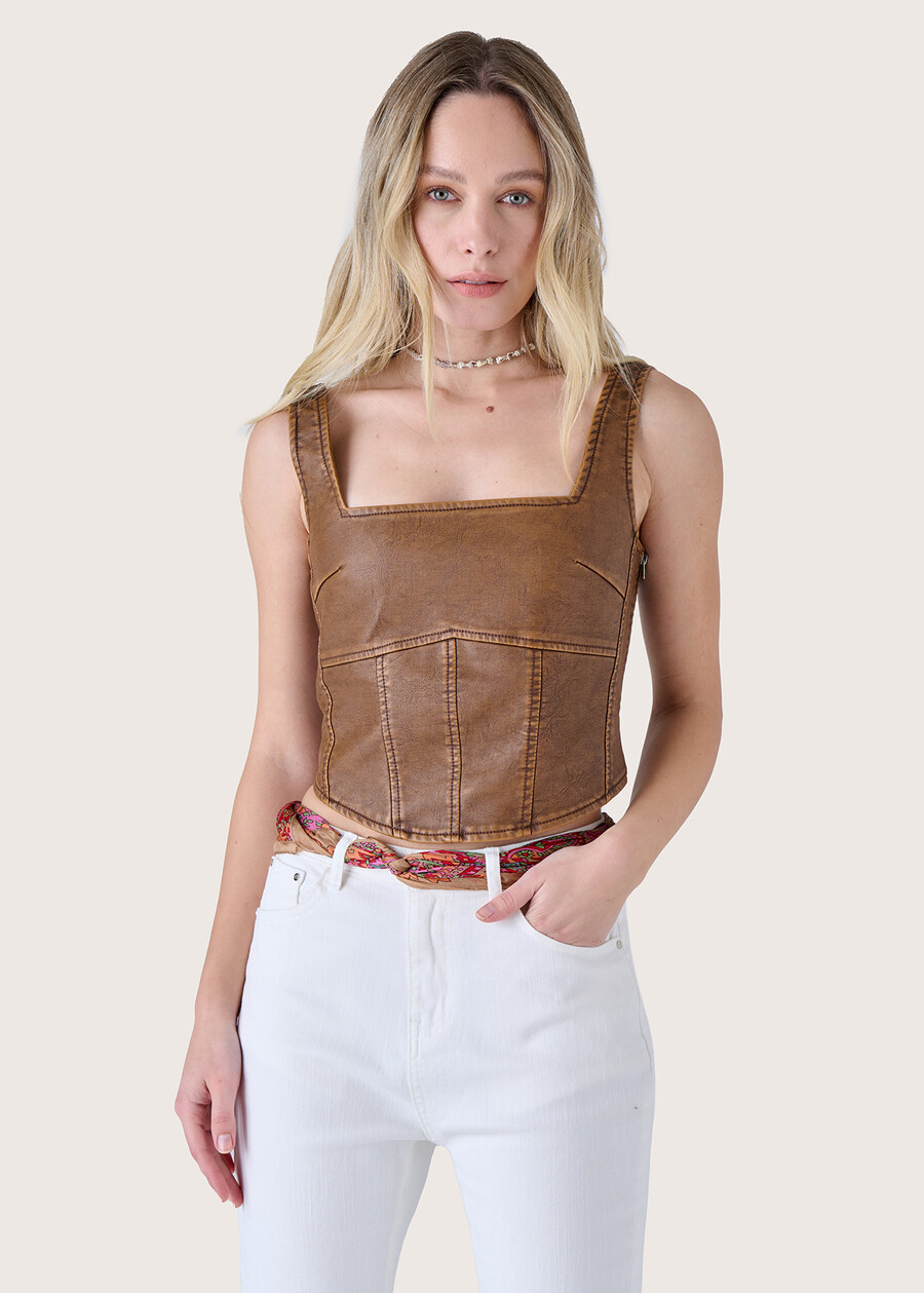 Tiara eco-leather top BEIGE DUNE Woman , image number 2