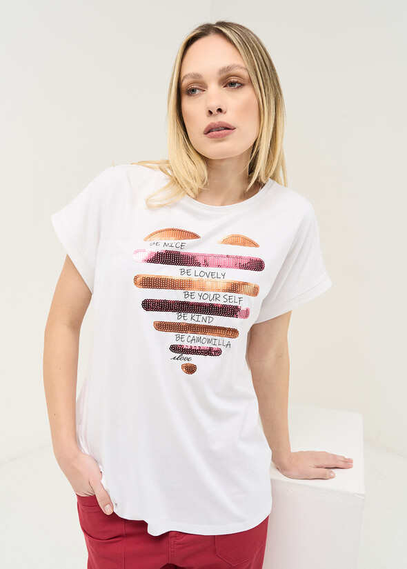 T-shirt Shirley con cuore di paillettes BIANCO WHITE Donna null
