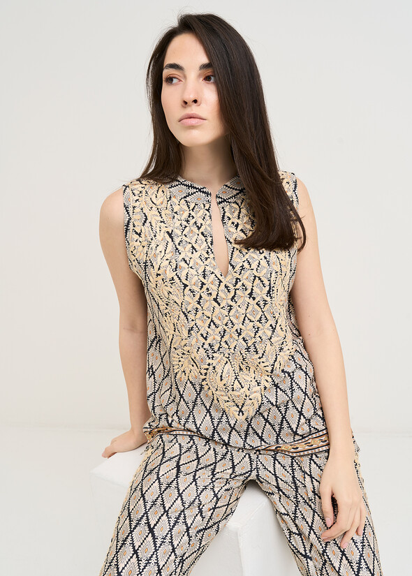 Top Tayler stampato con ricami NERO BLACK Donna null