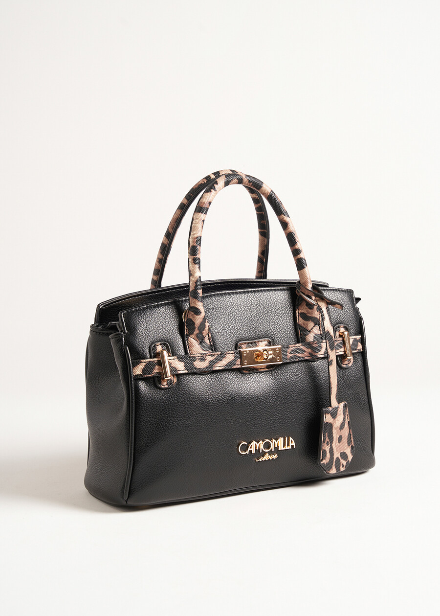 Belly Small animalier faux leather shopping bag NERO BLACK Woman , image number 3